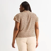 Liz Claiborne Womens Plus V Neck Short Sleeve Blouse