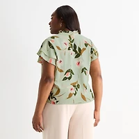 Liz Claiborne Womens Plus V Neck Short Sleeve Blouse