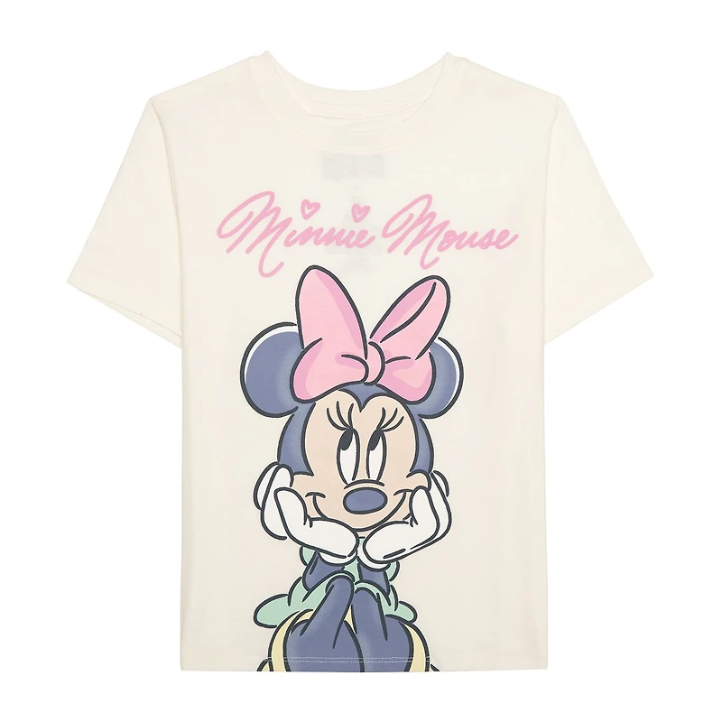 Disney Collection Girls Crew Neck Short Sleeve Regular Fit Minnie Mouse Graphic T-Shirt