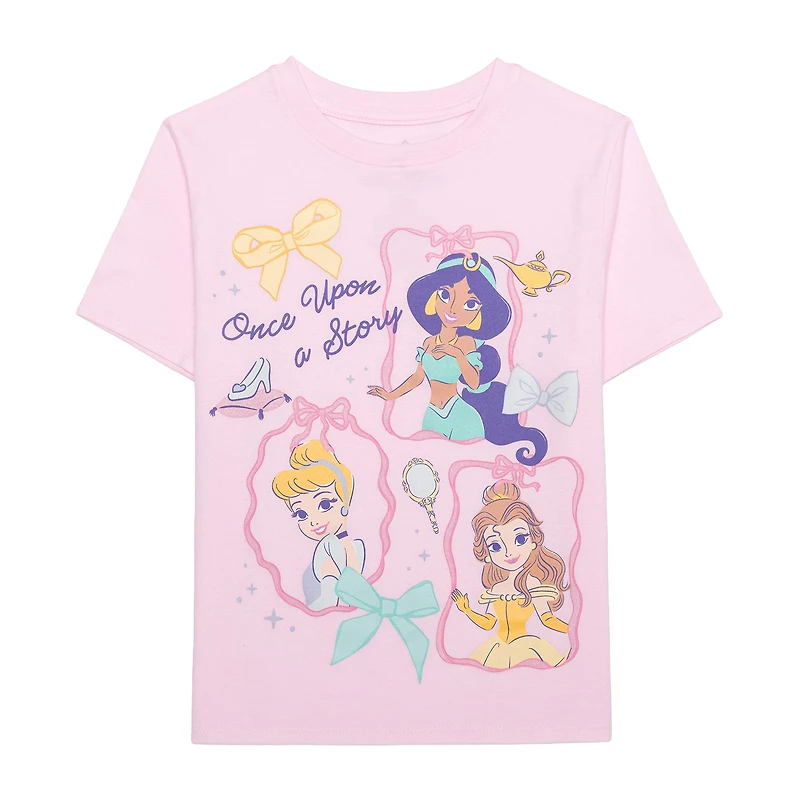 Disney Collection Girls Crew Neck Short Sleeve Regular Fit Princess Graphic T-Shirt