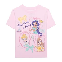 Disney Collection Girls Crew Neck Short Sleeve Regular Fit Princess Graphic T-Shirt