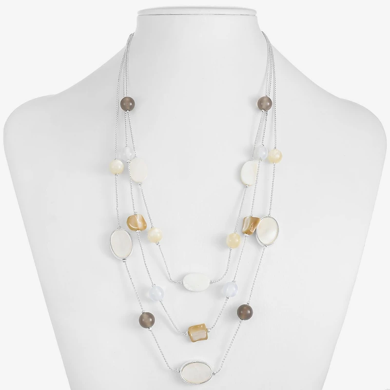 Liz Claiborne Womens White Mother Of Pearl Inch Strand Necklace