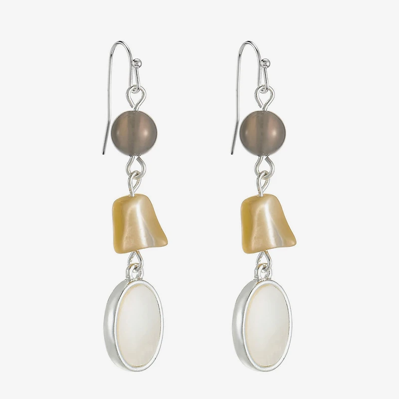 Liz Claiborne Womens White Mother Of Pearl Drop Earrings