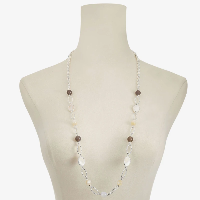 Liz Claiborne Womens White Mother Of Pearl 34 Inch Strand Necklace
