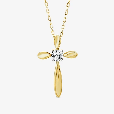 Cross (F/Si2) Womens 1/4 CT. T.W. Lab Grown White Diamond 14K Gold Over Silver Cross 18 Inch Pendant Necklace