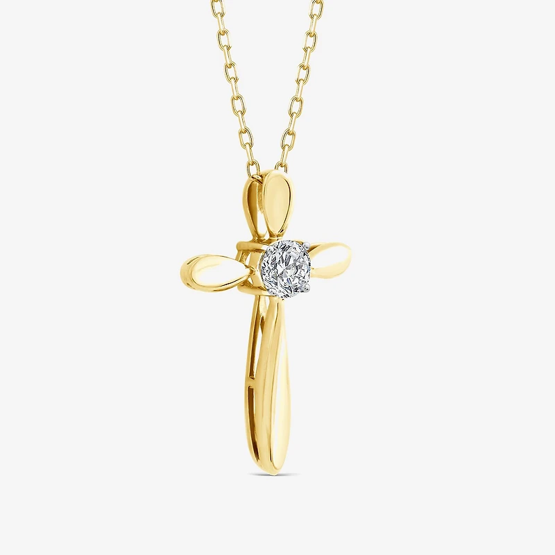 Cross (F/Si2) Womens 1/4 CT. T.W. Lab Grown White Diamond 14K Gold Over Silver Cross 18 Inch Pendant Necklace