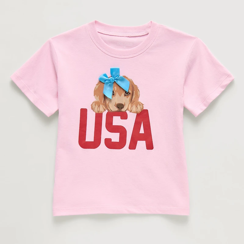 Okie Dokie Toddler & Little Girls Round Neck Short Sleeve Regular Fit Graphic T-Shirt