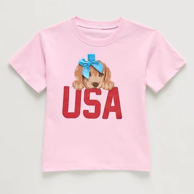 Okie Dokie Toddler & Little Girls Round Neck Short Sleeve Regular Fit Graphic T-Shirt
