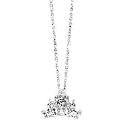 Disney Classics Womens Crystal Pure Silver Over Brass Crown 18 Inch Pendant Necklace