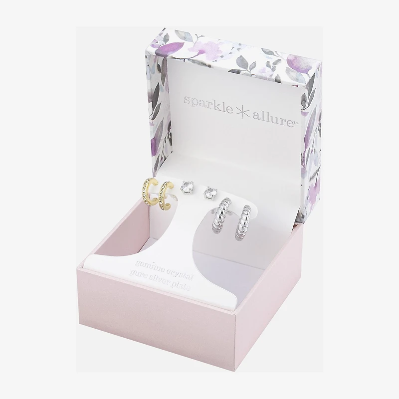 Sparkle Allure Womens Crystal 3 Pair Earring Set