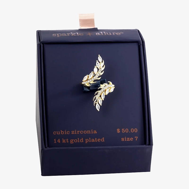 Sparkle Allure Womens Cubic Zirconia 14K Gold Over Brass Flower Bypass  Cocktail Ring