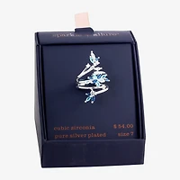 Sparkle Allure Womens Blue Crystal Pure Silver Over Brass Flower Cluster Cocktail Ring