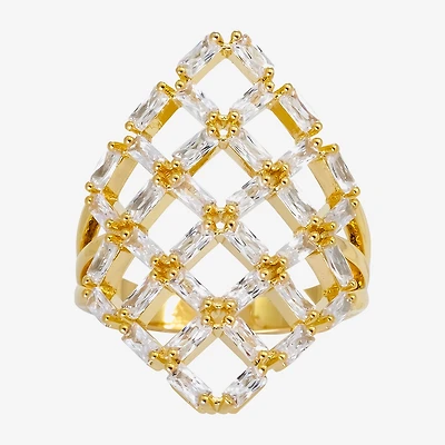 Sparkle Allure Womens Cubic Zirconia 14K Gold Over Brass Cocktail Ring