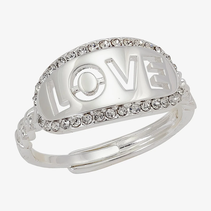 Sparkle Allure Love Womens 3MM Crystal Pure Silver Over Brass Oval Band