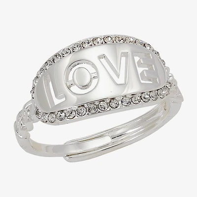 Sparkle Allure Love Womens 3MM Crystal Pure Silver Over Brass Oval Band