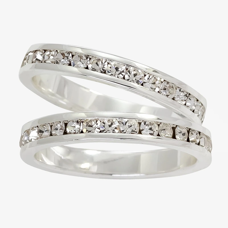 Sparkle Allure Womens Crystal Pure Silver Over Brass Anniversary Ring Set