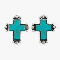 Bijoux Bar Silver Tone Blue Glass 26.6mm Cross Stud Earrings