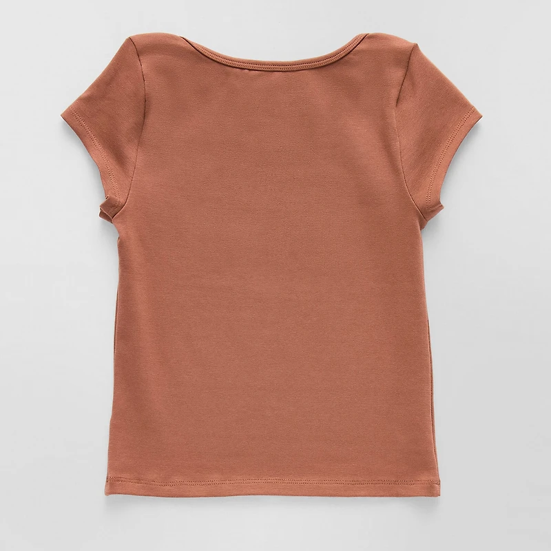 CLEVER & KIND Big Kid Girls Crew Neck Short Sleeve Embroidered T-Shirt