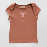 CLEVER & KIND Big Kid Girls Crew Neck Short Sleeve Embroidered T-Shirt
