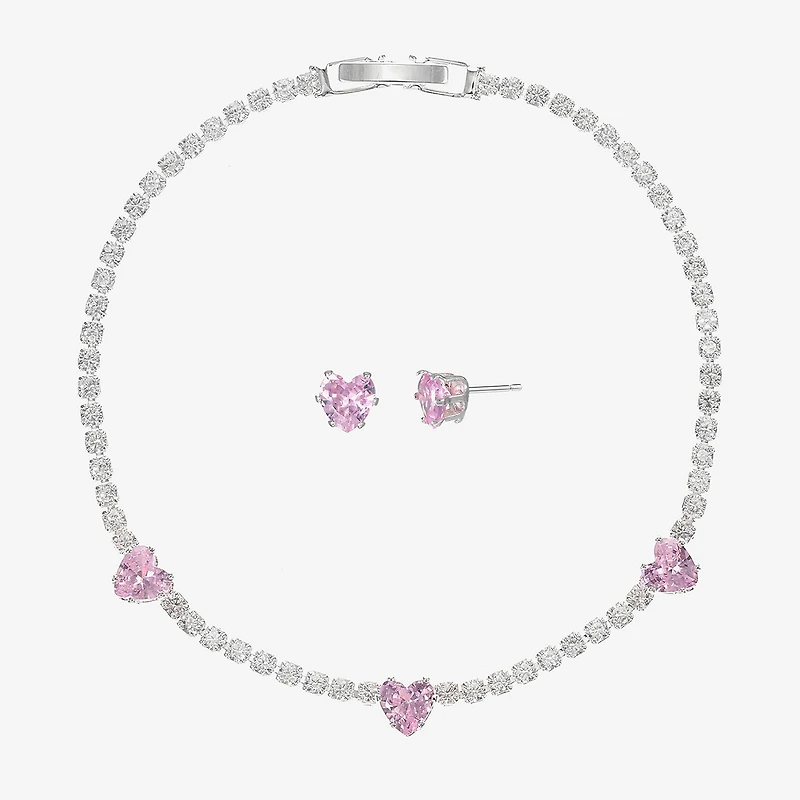 Sparkle Allure Light Up Box Womens Cubic Zirconia Pure Silver Over Brass Heart 2-pc. Jewelry Set
