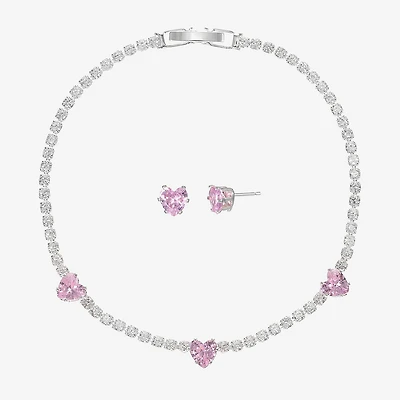 Sparkle Allure Light Up Box Womens Pink Cubic Zirconia Pure Silver Over Brass Heart 2-pc. Jewelry Set
