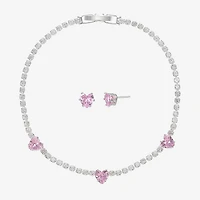 Sparkle Allure Light Up Box Womens Cubic Zirconia Pure Silver Over Brass Heart 2-pc. Jewelry Set