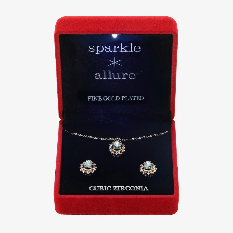 Sparkle Allure Light Up Box Halo Womens Green Cubic Zirconia 14K Gold Over Brass Pear 2-pc. Jewelry Set