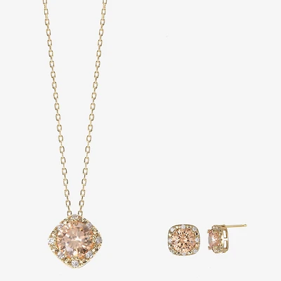 Sparkle Allure Light Up Box Womens Champagne Cubic Zirconia 14K Gold Over Brass Square 2-pc. Jewelry Set