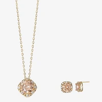 Sparkle Allure Light Up Box Womens Champagne Cubic Zirconia 14K Gold Over Brass Square 2-pc. Jewelry Set