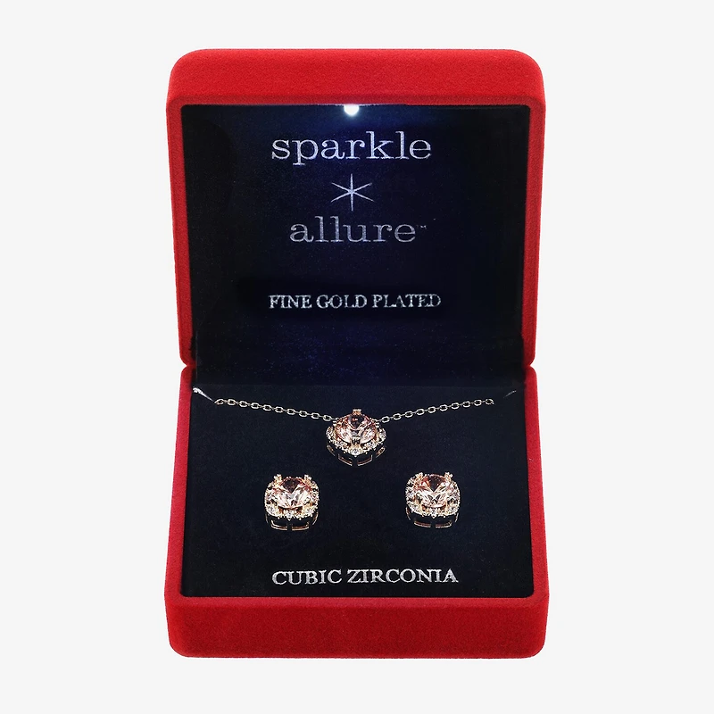 Sparkle Allure Light Up Box Womens Champagne Cubic Zirconia 14K Gold Over Brass Square 2-pc. Jewelry Set