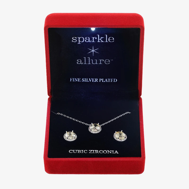 Sparkle Allure Light Up Box Halo Womens Yellow Cubic Zirconia Pure Silver Over Brass Round 2-pc. Jewelry Set