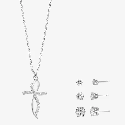 Sparkle Allure Light Up Box Womens Cubic Zirconia Pure Silver Over Brass Cross -pc. Jewelry Set