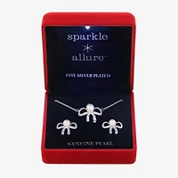Sparkle Allure Light Up Box Womens Cubic Zirconia Simulated Pearl Pure Silver Over Brass Bow -pc. Jewelry Set