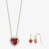 Sparkle Allure Light Up Box Halo Womens Red Cubic Zirconia 14K Gold Over Brass Heart 2-pc. Jewelry Set