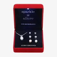 Sparkle Allure Light Up Box Womens Cubic Zirconia Cultured Freshwater Pearl Pure Silver Over Brass Round 4-pc. Jewelry Set