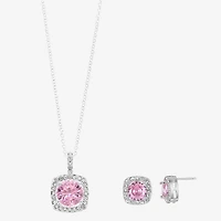 Sparkle Allure Light Up Box Halo Womens Pink Cubic Zirconia Pure Silver Over Brass Square 2-pc. Jewelry Set