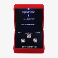 Sparkle Allure Light Up Box Halo Womens Pink Cubic Zirconia Pure Silver Over Brass Square 2-pc. Jewelry Set