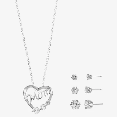 Sparkle Allure Light Up Box Mom Womens Cubic Zirconia Pure Silver Over Brass Heart 4-pc. Jewelry Set
