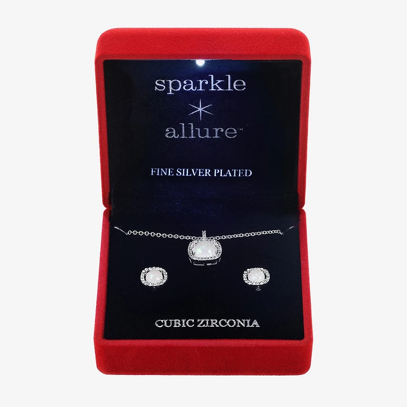 Sparkle Allure Light Up Box Halo Womens Opal Pure Silver Over Brass Square 2-pc. Jewelry Set