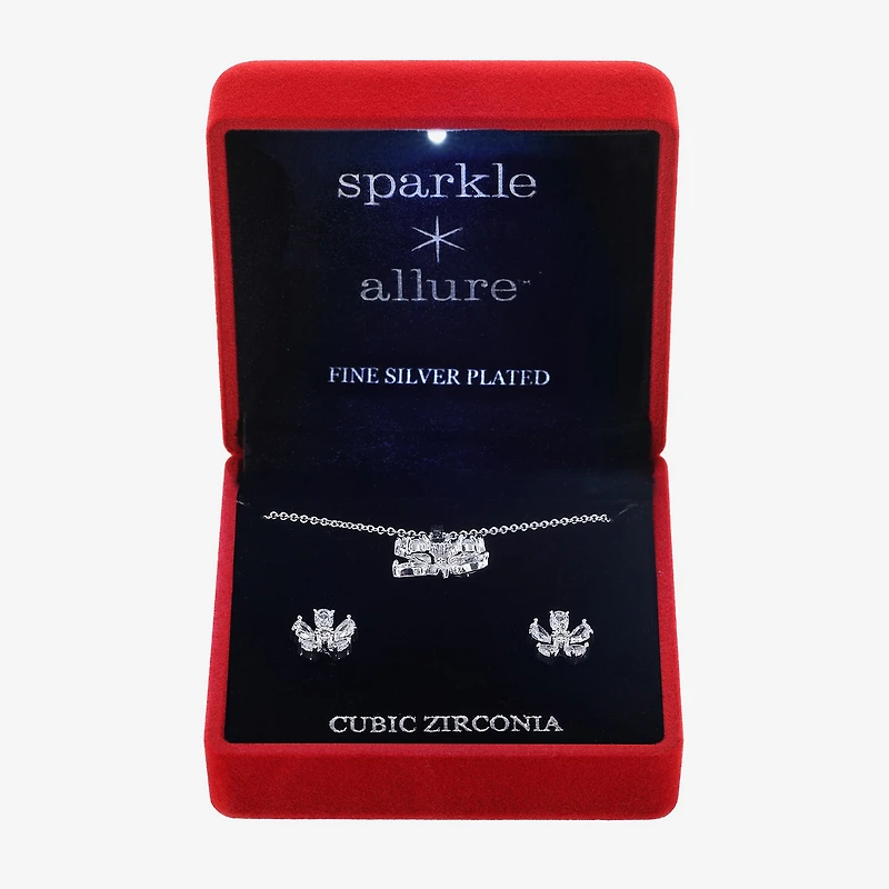Sparkle Allure Light Up Box Womens Cubic Zirconia Pure Silver Over Brass Flower 2-pc. Jewelry Set