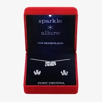 Sparkle Allure Light Up Box Womens Cubic Zirconia Pure Silver Over Brass Flower 2-pc. Jewelry Set