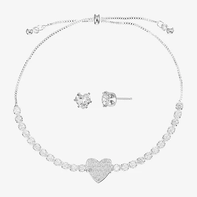 Sparkle Allure Light Up Box Womens Cubic Zirconia Pure Silver Over Brass Heart 2-pc. Jewelry Set