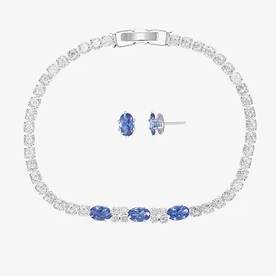 Sparkle Allure Light Up Box Womens Blue Cubic Zirconia Pure Silver Over Brass Oval 2-pc. Jewelry Set