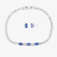 Sparkle Allure Light Up Box Womens Blue Cubic Zirconia Pure Silver Over Brass Oval 2-pc. Jewelry Set