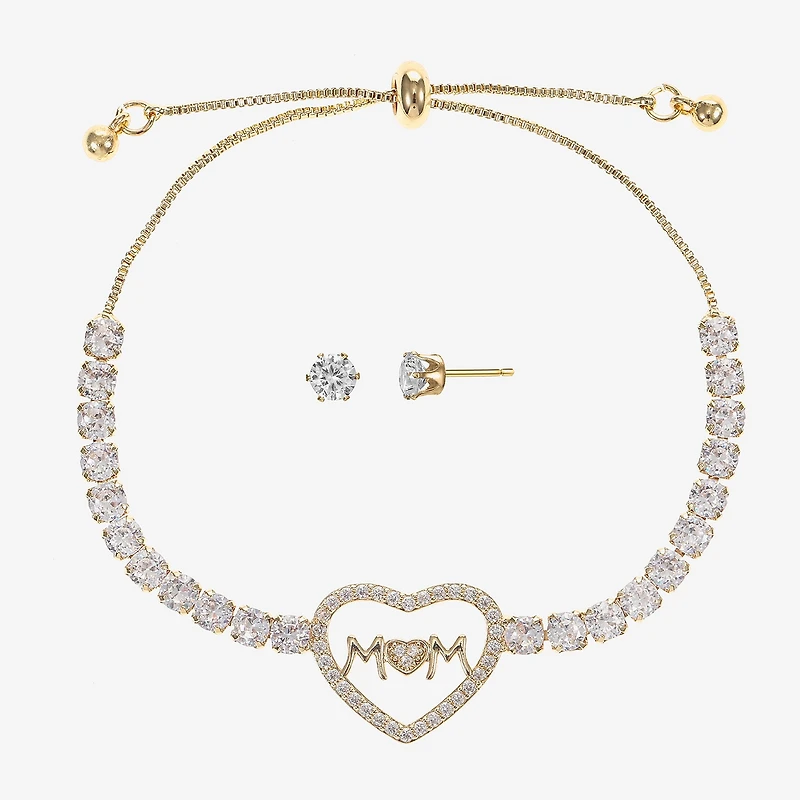 Sparkle Allure Light Up Box Mom Womens Cubic Zirconia 14K Gold Over Brass Heart 2-pc. Jewelry Set
