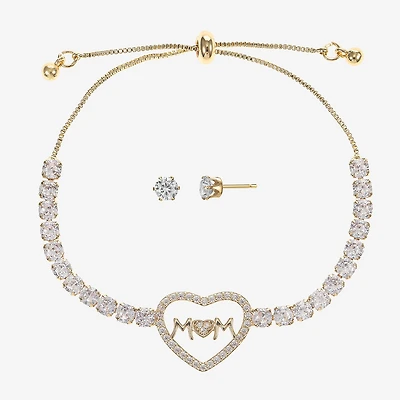 Sparkle Allure Light Up Box Mom Womens Cubic Zirconia 14K Gold Over Brass Heart 2-pc. Jewelry Set