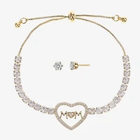 Sparkle Allure Light Up Box Mom Womens Cubic Zirconia 14K Gold Over Brass Heart 2-pc. Jewelry Set