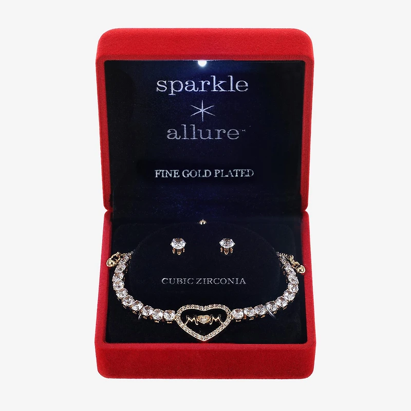 Sparkle Allure Light Up Box Mom Womens Cubic Zirconia 14K Gold Over Brass Heart 2-pc. Jewelry Set