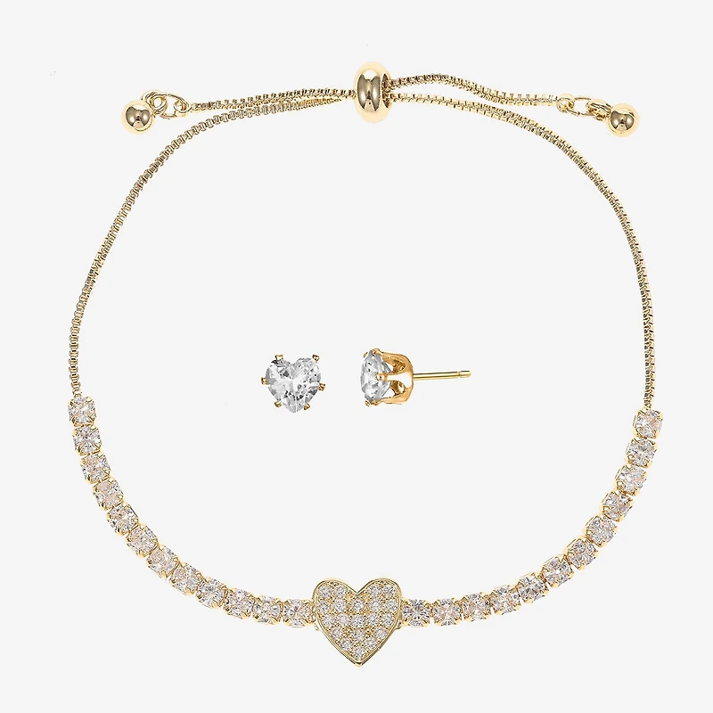 Sparkle Allure Light Up Box Womens Cubic Zirconia 14K Gold Over Brass Heart 2-pc. Jewelry Set