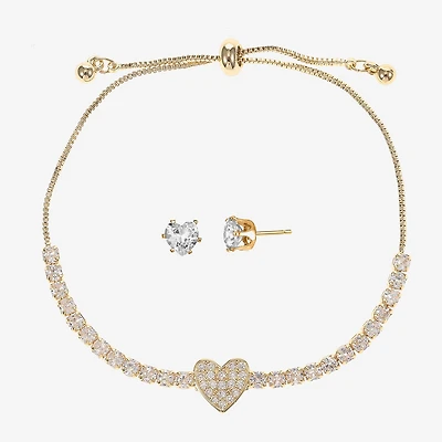 Sparkle Allure Light Up Box Womens Cubic Zirconia 14K Gold Over Brass Heart 2-pc. Jewelry Set
